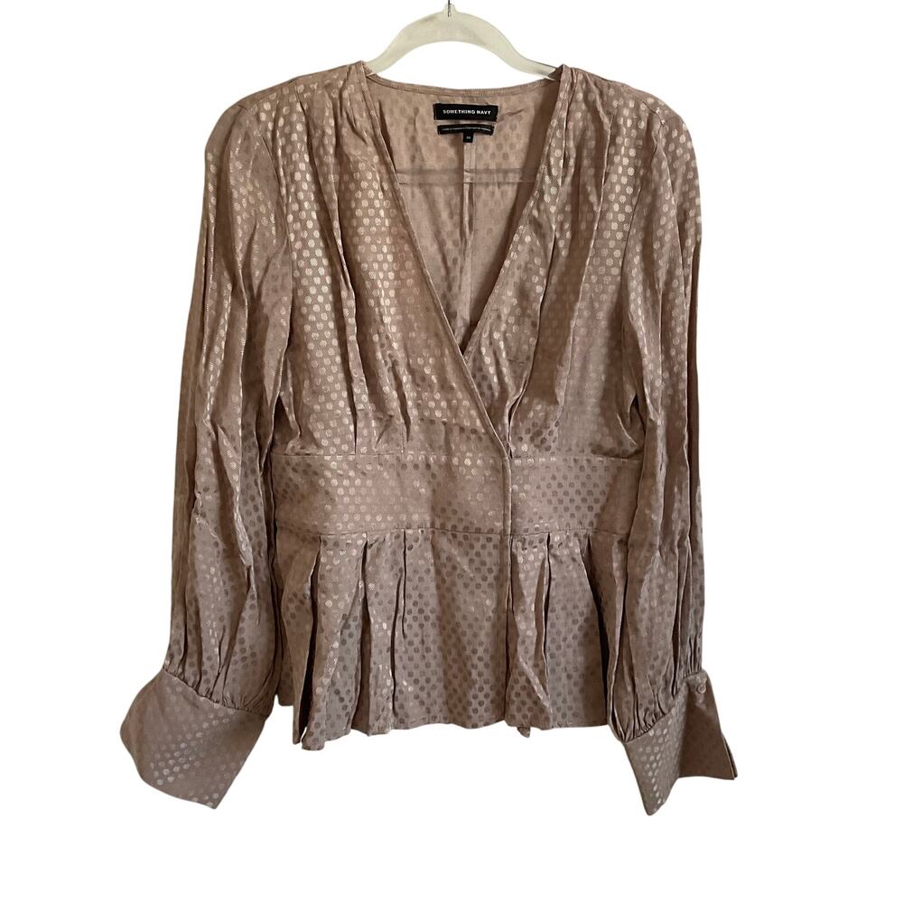 Something Navy Jacquard Polka Dot Wrap Blouse - Light Brown - Size Medium